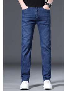 Jeans de diseño clásico sueltos para hombres, Jeans Básicos de Trabajo, Jeans para Hombre,Men's Classic Regular Jean, Jean de Corte Holgado, Diseño Clásico Y Chic Para Negocios - Azul - Ver 3