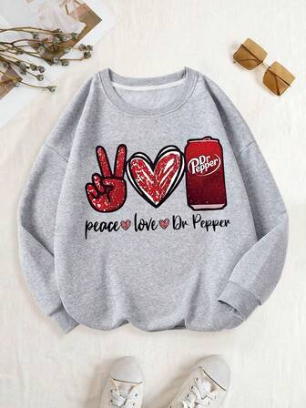 少女复古苏打字母印花圆领运动卫衣，宽松舒适，适合上学、度假和日常外出