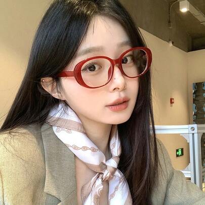 1 件时尚无度数眼镜，时尚装饰配件，红色，轻巧猫眼设计，无度数无度数眼镜，适合女士