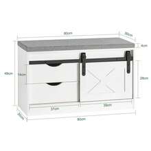 SoBuy Hallway Shoe Bench Shoe Rack Shoe Cabinet With A Sliding Door And Seat Cushion White W80 X D30 X H49cm FSR153-W - White - View 5