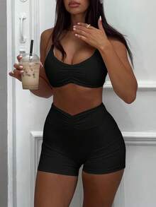 AiTyi Women's 2 Pieces Set, Casual Fashionable Sexy Comfortable Maroon Sporty Chic, Suitable For Graduation, Back To School, Versatile Camisole And Shorts Knit Suit