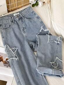 Vaqueros de mujer con estampado de estrellas para un estilo urbano y desenfadado Jeans para mujer - Azul - Ver 2