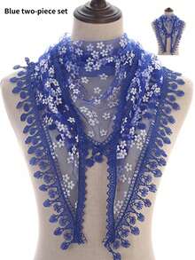 1pc Women Floral Lace Shawl With Hollow-Out Flower Pattern Decor, Breathable Fringed Triangle Scarf For Outdoor And Daily Use, Summer - Multicolor - View 28