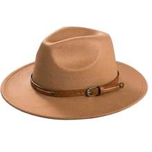 Men Women Panama Hat Casual Fedora Hat Stylish Leather Belt Design Wide Brim Jazz Cap - Lạc đà - Xem 2