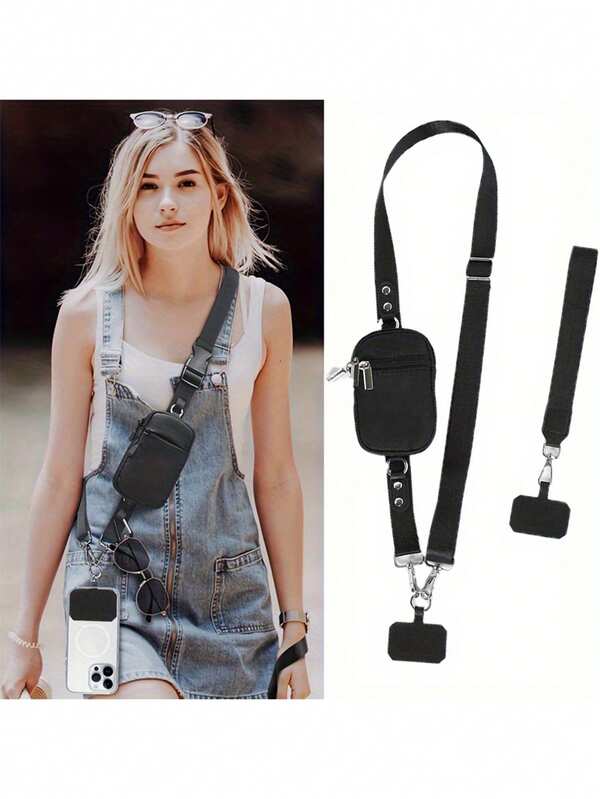 Phone Strap With Zippered Pouch,Chic Women's Crossbody Phone Strap ,With Wallet Crossbody, New Phone Strap With Zippered ,Pouch Adjustable Phone Crossbody Strap - Polyester, Casual Style,Cellphone Mobile Phone Bag Gifts For Women