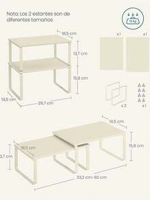 SONGMICS Estante para Especias, Juego de 2, Organizador de Armario, Estante de Almacenamiento de Cocina Extensible, Especiero de Metal y Madera de Ingeniería, Blanco Nube, Vuelta al Cole - Blanco Nube - Ver 4