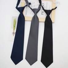 1pc JK Tie, Korean/Japanese Style School Uniform Tie, Black/Dark Grey/Navy, Clip-On Short Tie, (Color Random) For Dress For Christmas Decor,Festival,Travel - Black - View 3