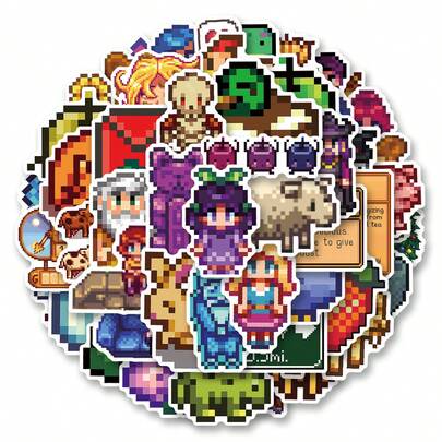 50张星露谷物语贴纸，美观涂鸦防水乙烯基贴纸，适用于水瓶、笔记本电脑、手机、滑板、吉他、行李箱、剪贴簿、头盔、派对装饰和礼品。