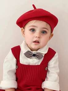 半件套纯色男女通用婴儿贝雷帽，新生儿幼儿艺术家帽，适合0-3岁宝宝，婴儿服装，婴儿秋/春季配饰，小女孩秋季服装，适合室内外，生日拍照道具装饰，婴儿礼物 - 彩色 - 查看 3