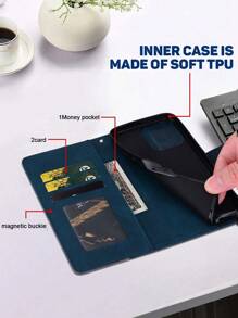 GLANDOTU Triangular Patchwork Pattern PU Leather Mobile Phone Case With Wallet-Style Folding Base Magnetic Closure Design Suitable For Multiple Mobile Phone Brands And Models