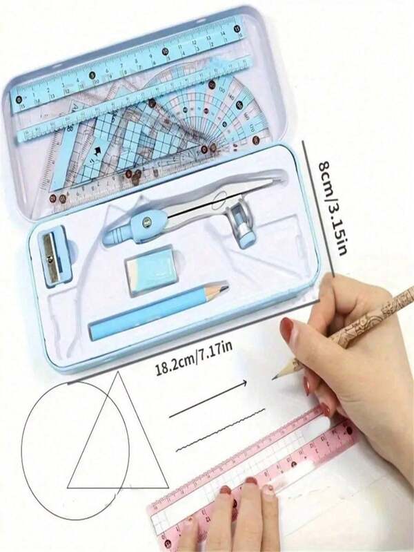 Disney 4pcs Disney Stitch Cartoon Ruler Set - Blue PVC Measuring Tools, Fun Design, Suitable For Students And Drawing Gifts, Includes Ruler, Protractor And Eraser
