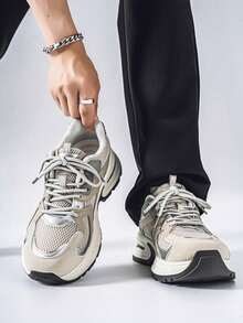 Men's Comfortable Versatile Breathable Low-Top Casual Sneakers, Fashionable Chunky Sneakers, Autumn - 灰色 - 查看 9
