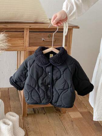 1 pieza Chaqueta de cárdigan de manga larga informal y cómoda de cuello alto en color negro para bebé niño, invierno