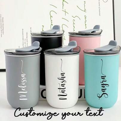 1 pieza Taza personalizada con nombre personalizado Oficina Portátil Taza de café de acero inoxidable 304 para niñas Taza de coche simple, multifuncional, ornamental, reutilizable, exquisita, elegante, de alta calidad, colorida, moderna, personalizada, única, regalo ideal para él, regalo ideal para ella, novio, papá, novia, mamá, familia, amigos, salón de té, hogar, jardín, oficina, para aniversarios, para el Día de San Valentín, para el Día de la Madre, para cumpleaños, para el Día del Padre, para graduación, para bodas, para inauguración de la casa, bebidas, decoración de oficina