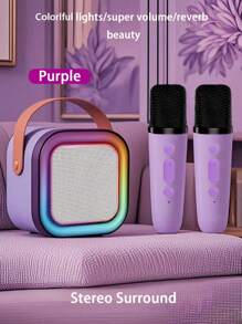 便携式无线卡拉 OK 扬声器，带无线麦克风，HlFl 立体声 KTV 扬声器系统，带 RGB 彩色 LED 灯的无线扬声器，可修改语音，适合户外、运动、旅行的卡拉 OK 机，是家庭聚会、生日礼物的最佳礼物 - 彩色 - 查看 3