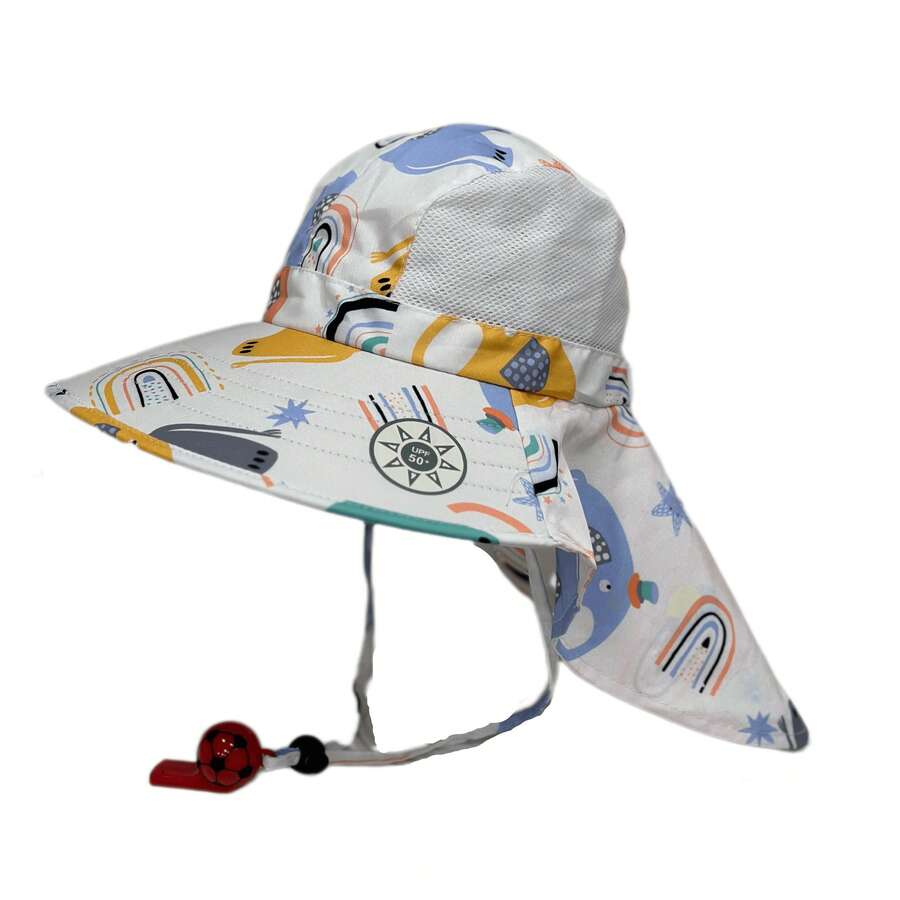 Kids Bucket Hat Children's Sun Protection Beach Visor Hat With Large Brim 3 To 8 Years Old UV50+ Sun Protection - 白色 - 查看 1
