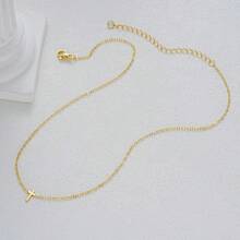 Gold Necklace Women, 14K Gold Plated Charm Box Chain Choker Dainty, Christian Religious Faith Small Pendant Necklace Non Tarnish - 交叉電纜鏈 - 查看 5