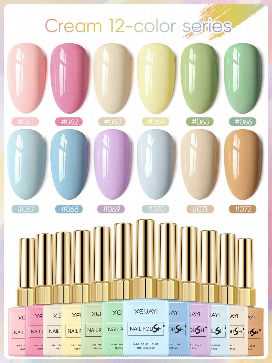 XEIJAYI 马卡龙凝胶指甲油套装，12色高光泽，持久UV/LED可卸凝胶，无酒精配方，充满活力的紫色系，适合春夏美甲
