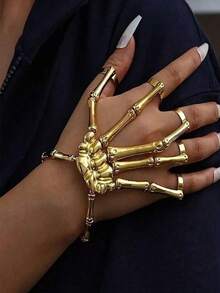 1 pieza Manos de garra de calavera, Cadena para la parte posterior de la mano gótica, Garras para fiesta de Halloween, Accesorios de disfraz de cosplay, Accesorios esenciales para fiestas, Accesorios para actuaciones en el escenario, Accesorios con tema de cultura pop para bares de casas embrujadas, Adecuado para juegos de roles, Accesorios para fotografía y decoración de Halloween, Accesorios de Halloween, Accesorios de terror, Disfraces de Halloween, Accesorios espeluznantes, Aleación de zinc