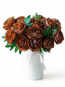 12/20 件仿真牡丹花假牡丹花茎仿牡丹花散装逼真牡丹插花秋季装饰婚礼装饰派对家居餐桌中心装饰 - 咖啡棕 - 查看 6
