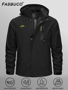 Men's Hooded Raincoat Waterproof Outdoor Hiking Jacket Casual Work Coat Outerwear - 黑色 - 查看 1