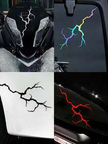 1pc Lightning Crack Waterproof Car/Motorcycle Sticker | Black/White/Red/Gradient (4 Colors) | High Quality Windshield/Body Sticker | Ultra Cool | Ideal Choice For Car Enthusiasts - Multicolor - View 12