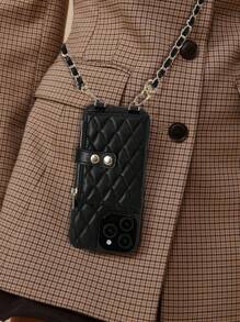 1 件菱形双扣香风手机拉链包，奢华极简主义零钱卡夹钱包可拆卸手机壳带卡槽和皮革肩带，大容量零钱卡收纳，优质仿皮绗缝套，适用于 /Galaxy S24 Ultra、17 Pro Max/16 Pro Max/12 Pro/13/14 Plus/15 Pro Max/16 Pro Max，斜挎度假便携保护壳