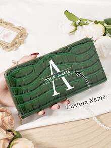 1 pieza Billetera larga personalizada con nombre y letras A-Z, Portacartas con diseño de firma personalizada, Billetera larga personalizada con nombre y letras A-Z, Portacartas personalizado con firma, Nueva billetera retro larga de mujer, Puede contener teléfono, bolsa de almacenamiento multifuncional, bolsa larga para tarjetas de mujer - Negro - Ver 11