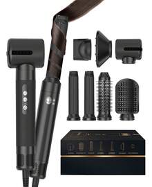 UKLISS Set da parrucchiere multifunzionale 7 in 1, asciugacapelli ionico ad alta velocità da 60.000 watt (previene efficacemente l'effetto crespo), piastra per capelli a ioni negativi, spazzola ad aria calda, ferro arricciacapelli ad aria, piastra per capelli per lo styling, volumizzante.
