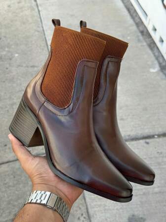 Botas con plataforma mujer botines dama moda con decoración puntos slip on negro camel color sólido 23mx-26mx ecopiel elegante confort alta calcetin