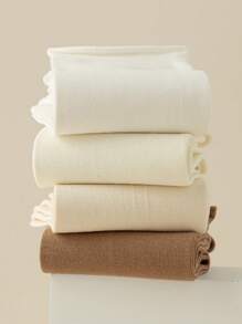 1/6 Pairs Women Melon Color Solid Cuffed Simple Versatile Comfortable Elastic Casual Socks, Suitable For Home, Spring/Autumn/Winter, Thermal Lined Mid-Calf Socks