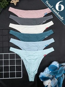 6pcs/Pack Men's Soft Knit Thong Underwear, Breathable Solid Color Comfortable Sexy Thong Briefs, Summer Fashion