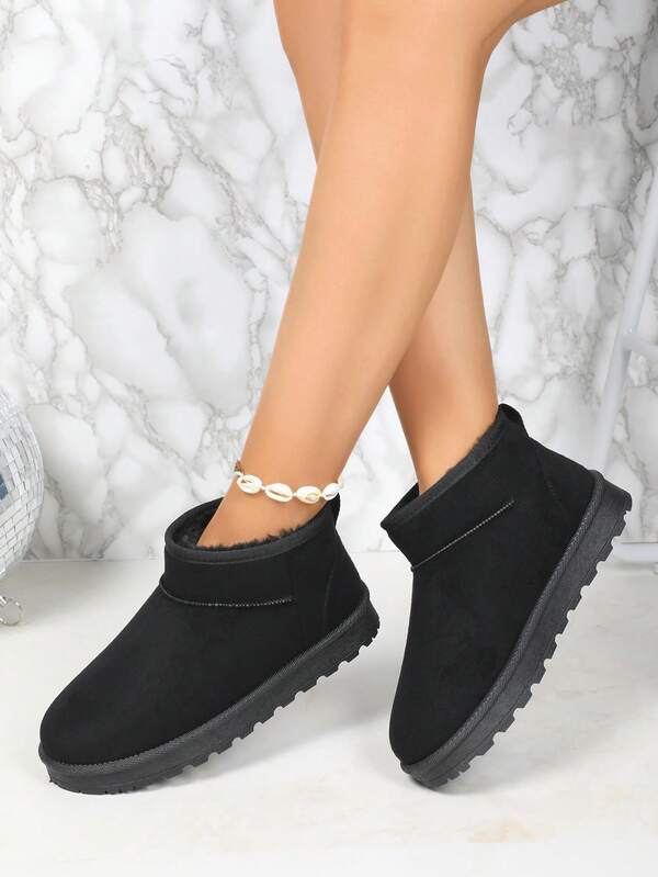 女式厚雪地靴，保暖内衬，保暖，厚底，经典休闲雪地靴，一脚蹬，秋冬