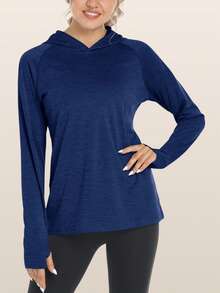 Women's Summer UPF50+ Sun UV Protection Hoodie Shirts Outdoor Long Sleeve Hiking Athletic T-Shirt With Thumb Holes Breathable Lightweight Tee Tops - Navy Blue - View 3