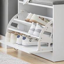 SoBuy FSR16-W, Hallway Shoe Bench Shoe Rack Shoe Cabinet With Flip-Drawer And Removable Seat Cushion, White, Depth: 30cm - Grey - View 5