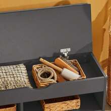 SoBuy FSR45-HG, Hallway Shoe Rack Shoe Cabinet Shoe Bench With Lift Up Bench Top And Seat Cushion, White - Dark Grey - View 9