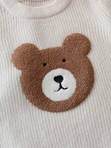 Suéter de punto con bordado de oso lindo para niñas, adecuado para uso casual en primavera, otoño e invierno