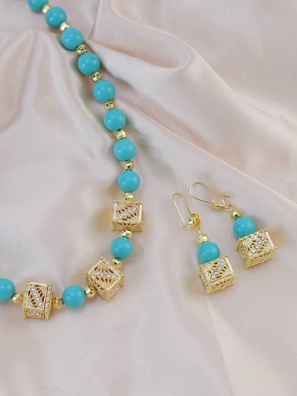 Fashion Beaded Necklace Women's Imitation Coral Turquoise Necklace Earring Jewelry Sets