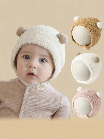 1 Piece Baby Hat - A Cute Baby Ear-Covering Hat For Newborns. Super Adorable For Babies. Head Cap For Babies In Autumn And Winter. Warm Plush Hat For Autumn And Winter.