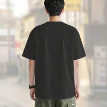 Lightweight Misfits Green Skull Logo Men' S T- Shirt - Casual Cotton Crew Neck, Machine Washable, Ideal For Fans & Gifts Edgy Style With Knitted Texture Short Sleeve, Black With White Graphic PrinClassic Pure Cotton Basic T- Shirt - 黑色 - 查看 4