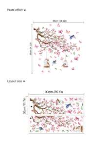 1PC/2pcs Removable PVC Wall Decals – [Flowers, Birds, Peach Branches, Flowers And Grass]Self-Adhesive Waterproof Wall Stickers For Home Decor, Room Decor, Wall Decor, And Kitchen – Easy To Apply, Ideal For Living Room, Bedroom, Or Office