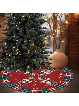 1 st/260 st julgranskjol, svart- och rött rutigt mönster med nötknäppar-soldatelement, lämplig för inomhus- och utomhusgolvdekor, julgranskjol med julstämning, julgolvmatta för familjesammankomster, dekorera granfot, passar för julscenarrangemang, juldekoration med julstämning, julgransuppsättning i vardagsrummet, julfestscen, juldekoration i hemmet, skapa en söt julstämning