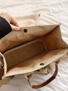 Bolso de mano plegable de pana a rayas, de gran capacidad - Caqui - Ver 5