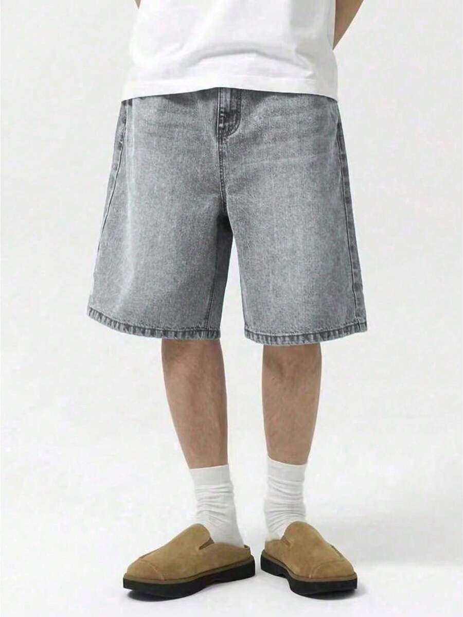 Teen Boy's Casual Vintage Loose Washed Denim Shorts, Summer - Light Grey - View 1