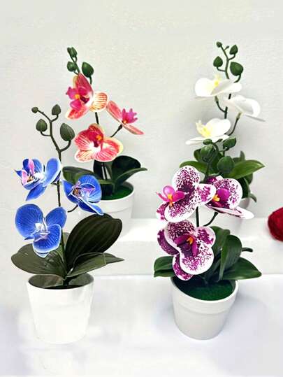 1pc/4pcs Artificial Flowers/Orchid Mini Potted Plants, Holiday Decor, Christmas Decor, Halloween Decor, Wedding Photography Green Plant Props, Living Room Decor Plastic Flower Potted Plants