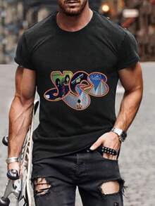 Camiseta Casual de Talla Grande para Hombre - Gráfico de Rock and Roll YES ART, Manga Corta, Cuello Redondo, Ligera Elasticidad, Moda de Verano, Ropa Casual de Verano| Camiseta con Tema Musical| Producto Teatral, TALLA GRANDE - Negro - Ver 2