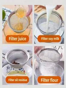 1pc/3pcs Stainless Steel Fine Mesh Strainer, Multifunctional Kitchen Tool For Sifting Flour, Tea Leaves, Cooking Oil, Coffee Powder, Juice - Silver - View 6