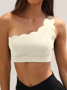 ATTRACO Women's Hollow Out Cropped Shell Trim Sports Bra - Beige - View 5