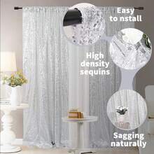 eluckya 1/2Pcs Gold Sequined Glitter Backdrop, Reusable, Suitable For Photography, Room Decoration, Home Décor, Wedding Decoration, Wedding Supplies, Birthday Decoration, Valentine's Day Decoration, Baby Shower, Easter, Graduation, Bridal Shower, And Galentine. - bạc - Xem 3