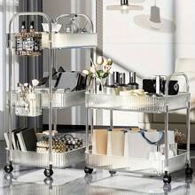 4-Tier Transparent Storage Cart - 360° Swivel Casters, Easy No-Tool Assembly, Space-Saving For Home, Office, Kitchen, Bathroom Multi-Purpose Organizer - Cosmetics, Snacks, Books, Tools Storage, Sturdy Frame Design, Durable Construction, Home Organization Essential - Multicolor - View 1